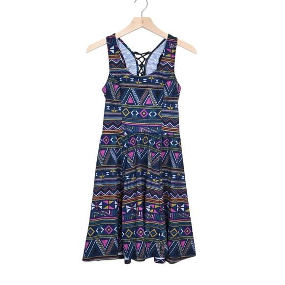 Jessica Simpson Womens M Jayne Aztec Print Tie Back Fit & Flare Dress - Picture 1 of 10